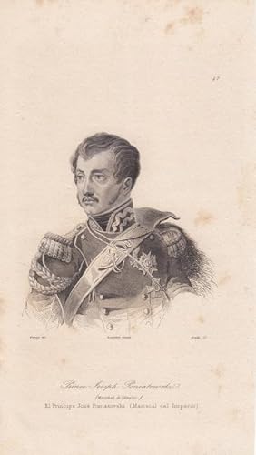 Józef Antoni Poniatowski Portrait, schöner Stahlstich um 1843 von Lemaitre, Blattgröße: 20,6 x 11...