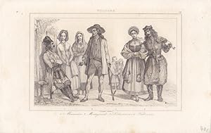 1. Mazoviens, 2. Montagnards, 3. Lithuaniens, 4. Krakoviens, Lithographie um 1850 von Lemaitre, B...
