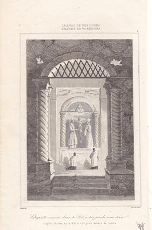 Salzbergwerk Wieliczka Kapelle, Stahlstich um 1840 von Lemaitre, Blattgröße: 20,5 x 12,5 cm, rein...