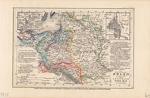 Polen, grenzkolorierte Stahlstich um 1838 mit Teilkarten von Wilna und Warschau, Blattgröße: 11,7...