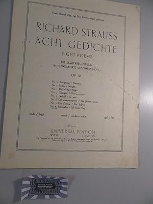 Seller image for No.8 : Allerseelen/ All Souls' Day, tief/low. Acht Gedichte/ Eight Poems m. Klaviebegleitung/ with Piano Accompaniment, op. 10, UF 5427c. for sale by Druckwaren Antiquariat