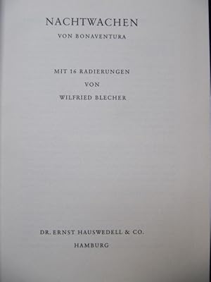 Seller image for Nachtwachen. Mit 16 Radierungen von Wilfried Blecher. Nachwort von Richard Brinkmann. for sale by Antiquariat Schrter -Uta-Janine Strmer