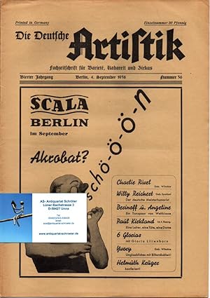 Die Deutsche Artistik. Fachzeitschrift für Variete, Kabarett und Zirkus. Vierter Jahrgang. Nummer 36