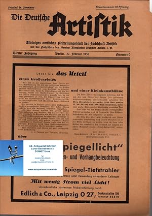 Die Deutsche Artistik. Alleiniges amtliches Mitteilungsblatt der Fachschaft Artistik mit den Nach...