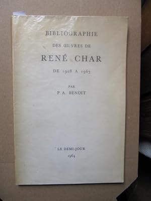 Imagen del vendedor de Bibliographie des Oeuvres de Rene Char de 1928 a 1963. Par P.A. Benoit. In franzsischer Sprache. a la venta por Antiquariat Schrter -Uta-Janine Strmer