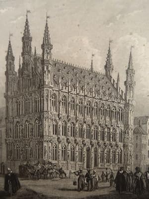 Rathaus in Löwen. Stahlstich, um 1860. 11,4 x 16,2 cm.