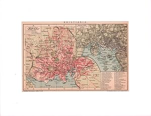 Kristiania. Stadtplan im Maßstab 1: 43.500. Farbige Lithographie.