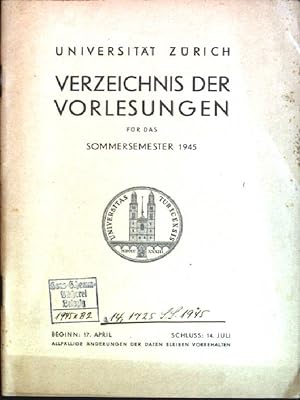 Bild des Verkufers fr Verzeichnis der Vorlesungen fr das Sommersemester 1945 zum Verkauf von books4less (Versandantiquariat Petra Gros GmbH & Co. KG)