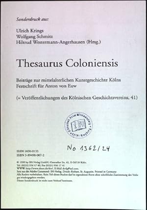 Bild des Verkufers fr Die Vita Annonis minor Sonderdruck aus: Thesaurus Coloniensis: Beitrge zur mittelalterlichen Kunstgeschichte Klns; Festschrift fr Anton von Euw. // Verffentlichungen des Klnischen Geschichtsvereins e.V.; Bd. 41 zum Verkauf von books4less (Versandantiquariat Petra Gros GmbH & Co. KG)