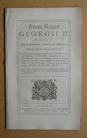 Imagen del vendedor de Anno Regni Georgii II Regis: An Act Granting His Majesty Funds Out of the Sinking Fund; .Arisen By the Surplus of Duties Upon Malt, Mum, Cyder and Perry. 1741. a la venta por N. G. Lawrie Books