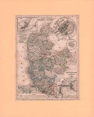Dänemark mit Holstein und Lauenburg, 1849. Gezeichnet von Ltn. Renner. Grenzkolorierter Stahlstic...