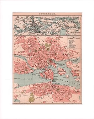 Stockholm. Farbiger lithographierter Plan im Maßstab 1:19.300.