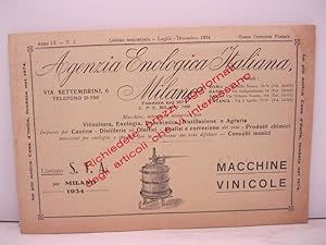 Agenzia enologica italiana, Milano, anno IX, n. 2, listino semestrale, luglio-dicembre 1934. Macc...