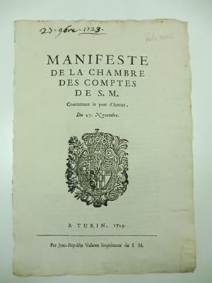 Manifeste de la chambre des comptes de S. M. concernant le port d'Armes du 27 Novembre