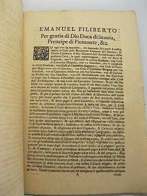 Emanuel Filiberto per gratia di Dio Duca di Savoia, prencipe di Piemonte, & C.; La camera de' con...