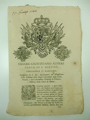Cesare Giustiniano Alfieri conte di S. Martino. continui pericoli e gravi disordini che sogliono ...