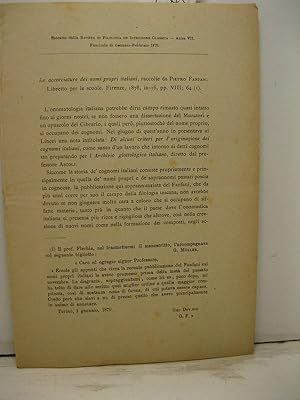 Seller image for Le accorciature dei nomi propri italiani raccolte da Pietro Fanfani. Libretto per le scuole for sale by Coenobium Libreria antiquaria