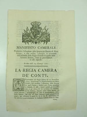 Manifesto camerale proibitivo l'estrazione delle strazze dal Ducato di Monferrato e che ordina l'...