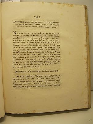 Bild des Verkufers fr Descrizione delle saline delle Calabrie. Memoria zum Verkauf von Coenobium Libreria antiquaria