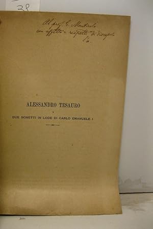 Bild des Verkufers fr Alessandro Tesauro e due sonetti in lode di Carlo Emanuele I zum Verkauf von Coenobium Libreria antiquaria