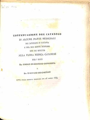 Continuazione del catalogo di alcune piante medicinali dei dintorni di Catania e del suo monte ig...