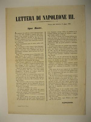 Lettera di Napoleone III. Palazzo delle Tuileries 11 giugno 1866. Signor Ministro
