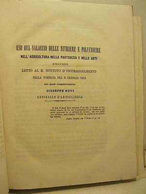 Bild des Verkufers fr Uso del salaccio delle nitriere e polveriere nell'agricoltura nella pastorizia e nelle arti. Discorso letto al R. Istituto d'incoraggiamento nella tornata del 2 gennaio 1851 zum Verkauf von Coenobium Libreria antiquaria