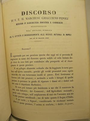 Discorso di S. E. il marchese Gioacchino Pepoli minostro d'agricoltura industria e commercio pron...