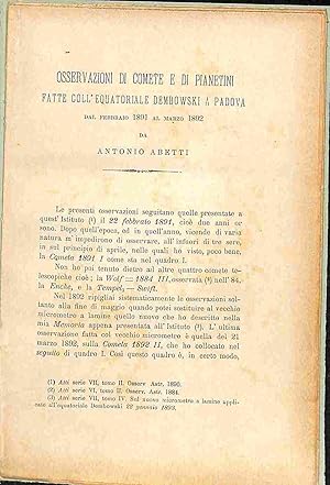 Osservazioni di comete e pianetini fatte coll'equatoriale Dembowski a Padova dal febbraio 1891al ...