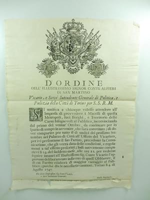D'ordine dell'illustrissimo Signor Conte Alfieri di San Martino vicario e sovr'intendente general...