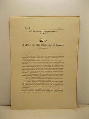 Nota sul corpo e sul valore relativo degli olii lubrificanti