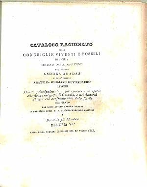 Catalogo ragionato delle Cochiglie viventi e fossili di Sicilia esistenti nelle collezioni del Do...