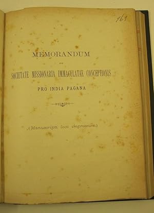 Memorandum de societate missionaria immaculatae conceptionis pro India pagana (manuscripti loco i...