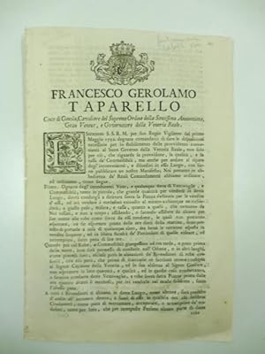 Francesco Gerolamo Taparello conte di Genola. essenosi S.S.R.M. degnata comandarci di dare le dis...