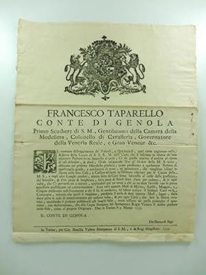 Francesco Taparello conte di Genola primo scudiere di S. M. Il continuo distruggimento de' volati...