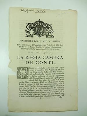 Manifesto della Regia Camera per l'abolizione dell'augumento di Gabella di soldi dieci per rubbo ...