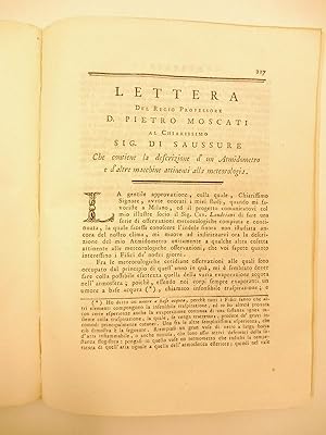 Lettera del regio professore D. Pietro Moscati al chiarissimo Sig. Di Saussure che contiene la de...