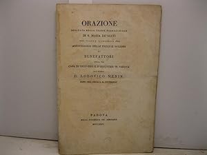 Imagen del vendedor de ORAZIONE recitata nella chiesa parrocchiale DI S. MARIA DE' SERVI NEL GIORNO 17 FEBBRAIO 1824 anniversario delle esequie solenni ai benefattori della Pia casa di Ricovero e d'Industria in Padova a la venta por Coenobium Libreria antiquaria