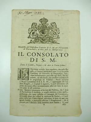 MANIFESTO DELL'ILLUSTRISSIMO CONSOLATO DI S. M. PER L'UNIVERSITA' DE' PARRUCCHIERI in data delli ...