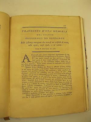 Transunto d'una memoria del signor Fougeroux De Bondaroy sulle sostanze eterogenee che trovasi ne...