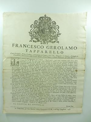 Francesco Gerolamo Tapparello conte di Genola. il continuo distruggimento de' volatili e quadrupe...