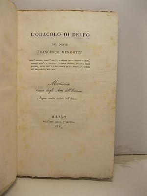 L'oracolo di Delfo. Memoria tratta dagli Atti dell'Istituto. Edizione seconda riveduta dall'autore