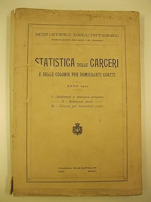 Statistica delle carceri e delle colonie per domiciliati coatti. Anno 1910. I. Stabilimenti di de...