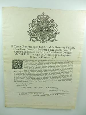 Il conte Gio. Francesco Caselette delle Gravere, Vassallo e banchiere Francesco Bussatti e negozi...