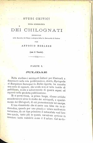 Studi critici sulla sistematica dei Chilognati conservati nella raccolta del Museo Zoologico dell...