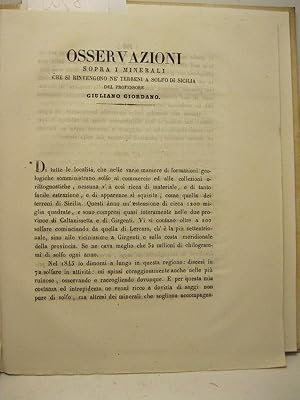 Osservazioni sopra i minerali che si rinvengono ne' terreni a solfo di Sicilia