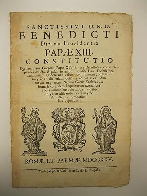 Sanctissimi D. N. D. Benedicti Divina Providentia Papae XIII constitutio qua san. mem. Gregorii P...