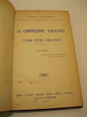 Bild des Verkufers fr La composizione scolastica e i suoi uffici educativi. Studio zum Verkauf von Coenobium Libreria antiquaria