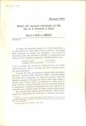 Risultati delle osservazioni meteorologiche del 1904 fatte nel R. Osservatorio di Catania UNITO A...