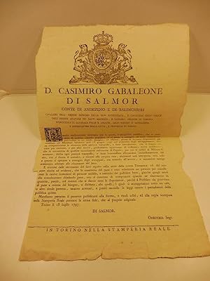 Casimiro Gabaleone di Salmour.essendo assolutamente necessario per la quiete e tranquillita' pubb...